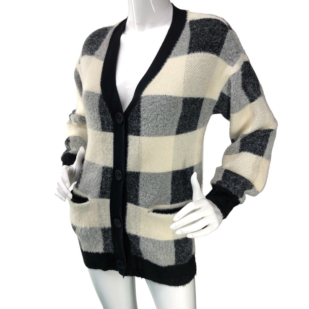 Cyrus Knits Womens Size S Cardigan Sweater Oversized Gingham Black White